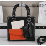 Fashion Imitation Lady Dior Bag Sheepskin Leather CD6619 Black&White&Orange VS06436
