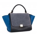 Celine Trapeze tote Bag 3042 in Black with Grey Original Leather with Blue Suede Fug VS05695