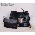Christian Dior Badge Leather Tote Bag D0312 Black VS03837