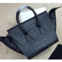 Fake Replica Celine Tie Top Handle Bag Croco Leather 98314 Black VS05017