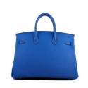 Hermes Birkin 35CM Tote Bag Blue Grainy Leather H-35 Silver VS02715