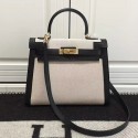 Hermes Kelly 28 Tote Bag in White and Black Canvas HC1210 VS05477