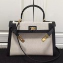 Hermes Kelly 32 Tote Bag in White and Black Canvas HC1210 VS05758