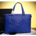 Imitation 1:1 PRADA Grainy Calfskin Leather Business Briefcase 98888B Blue VS04197