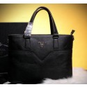 Imitation PRADA Grainy Calfskin Leather Business Briefcase 98888B Black VS03931