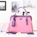 Knockoff 2014 Newest style Prada Hobo Boston tote bags 0912 in Pink with Purple Original Clafskin Leather LSS VS09778