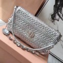 Miu Miu Crystal Nappa Leather Shoulder Bag Silver 5BD169 VS08298