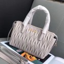 Miu Miu Matelassse Nappa Leather Top Handle Bag Grey 5BB020 VS02436