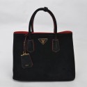 Prada Twin Original Suede Leather Cuir Large Tote BN2761 in Black with Gold Hardware XZ VS02021