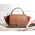 Replica Best Celine Trapeze tote Bag 3342 in Brown Crocodile with Camel Suede and Khaki Orignial Leather YD VS03473
