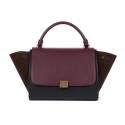 Replica Celine Trapeze tote Bag 3042 in Black with Burgundy Original Leather with Coffee Suede Fug VS03015