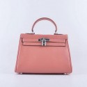 Replica Hermes Kelly 28cm Shoulder Bags Light Pink Grainy Leather Silver VS01429