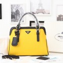 Top 2014 Newest style Prada Hobo Boston tote bags 0912 in Yellow with Black Original Clafskin Leather LSS VS08567
