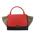 Top Celine Original Leather Trapeze Bag CL88037 Red&Apricot&Black VS01945
