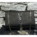 YSL Monogramme Cross-body Shoulder Bag Croco Leather 311218 Black VS07696