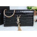YSL Monogramme Cross-body Shoulder Bag Croco Leather Y311214 Black VS08795