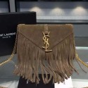 Yves Saint Laurent Classic Flap Front Bag Tassel Suede Leather Y30340 Grey VS02148