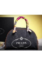 AAA Prada Logo Printed Mudium Canvas Denim Tote Bags BN2911 Black VS03170