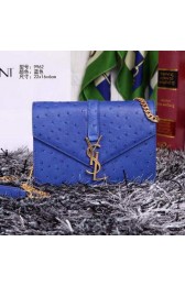 Best Yves Saint Laurent Classic Ostrich Leather Flap Bag Y9962 Blue VS03412