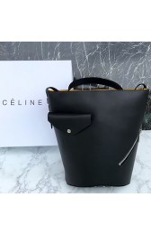 Celine Bucket Biker Shoulder Bag in Natural Calfskin Black 177953 VS02997
