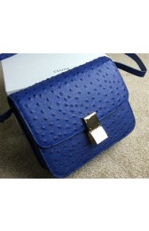 Celine Classic Box Small Flap Bag Ostrich Leather C11042 Blue VS04030