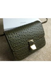 Celine Classic Box Small Flap Bag Ostrich Leather C11042 Dark Green VS04098