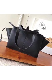 Celine Medium Tri Fold Shoulder Bag in Black Smooth Calfskin 030402 VS09029