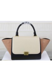 Celine MINI Trapeze Bag Original Litchi Leather CT3345 White&Black&Apricot VS06778