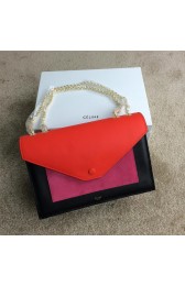 Celine Pocket Handbag Seashell Nubuck Leather 175383 Black&Rose&Orange VS07272