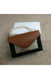 Celine Pocket Handbag Seashell Snake Leather 175383 Black&Green&Wheat VS05902