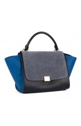 Celine Trapeze tote Bag 3042 in Black with Grey Original Leather with Blue Suede Fug VS05695