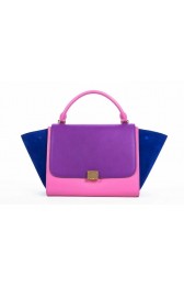 Celine Trapeze tote Bag 3042 in purple with pink Original Leather and Blue Suede Fug VS06755