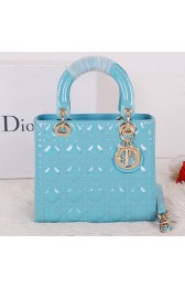 Christian Dior CD9601 Light Blue Patent Mini Lady Dior Bag Gold VS06993