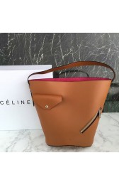 Copy Celine Bucket Biker Shoulder Bag in Natural Calfskin Tan 177953 VS01168