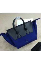 Copy Top Celine Tie Top Handle Bag Flannelette Leather 98314 Royal&Black VS09529