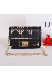 Fake Christian Dior Studded Leather Flap Shoulder Bag CD8116 Black VS07353