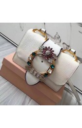Fake Luxury Miu Miu Crystal Goat Leather Shoulder Bag White 5BH609 VS02051