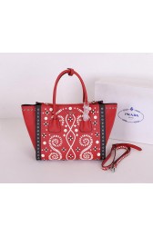 Fake Luxury Prada Saffiano Embroidered Tote Bag BN2619E Red VS06728