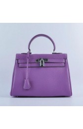 Hermes Kelly 28cm Shoulder Bags Purple Grainy Leather Silver VS07217