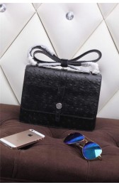 Hermes Ostrich Leather Flap Shoulder Bag H8075 Black VS01435