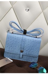 Hermes Ostrich Leather Flap Shoulder Bag H8075 SkyBlue VS08600
