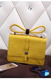 Hermes Ostrich Leather Flap Shoulder Bag H8075 Yellow VS03721