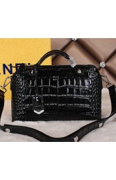 Imitation Fendi Fall Winter 2015 Tote Bags Croco Leather F2350 Black VS07432