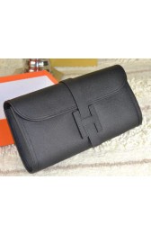 Imitation Hermes Jige Clutch Bag Calfskin Leather Black VS08686