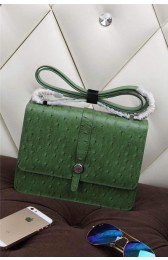 Imitation Hermes Ostrich Leather Flap Shoulder Bag H8075 Green VS01419