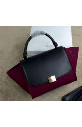 Knockoff Celine mini Trapeze Bag Suede Leather CL005 Burgundy&Black VS06283