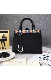 Knockoff Fendi 2Jours Petite Floral-Studded Tote Bag Black 8BH253 VS07044