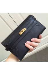 Luxury Hermes Kelly Clutch Bag in Black Swift Leather HK1210 VS07621