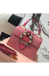 Miu Miu Crystal Goat Leather Top Handle Bag Pink 5BH1108 VS05714