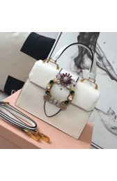 Miu Miu Crystal Goat Leather Top Handle Bag White 5BH1108 VS06475